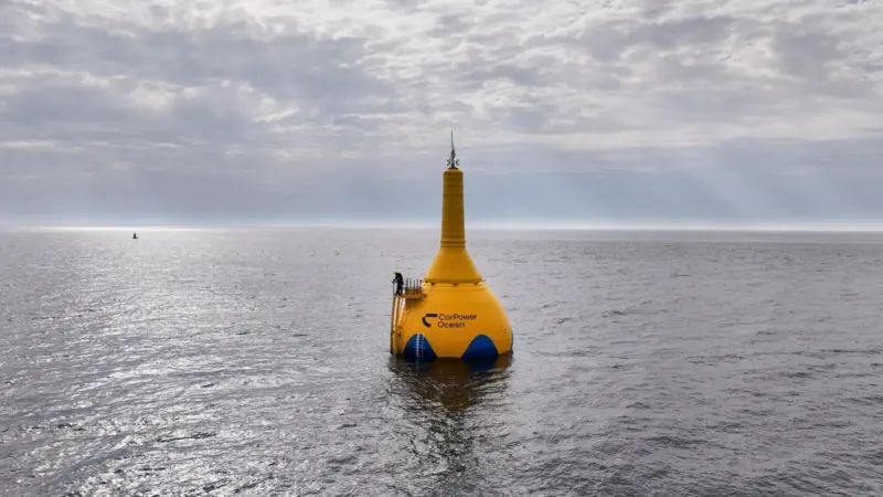 The image shows a CorPower Ocean wave energy converter