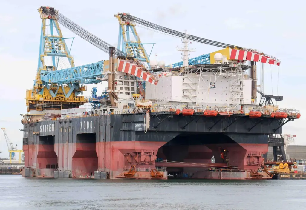 Pictured previously the size of the semi-submersible crane ship is evident (Peter Barker)
