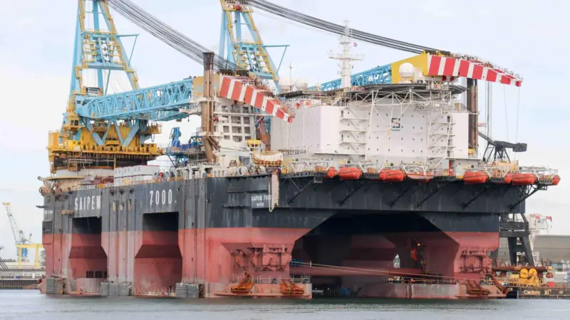 Pictured previously the size of the semi-submersible crane ship is evident (Peter Barker)