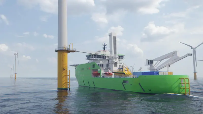 The image shows a render of Bibby Marine's new CSOV