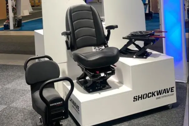 The image shows Shockwave products on display in the Comstedt stand at the Allt för Sjön boat show in Stockholm