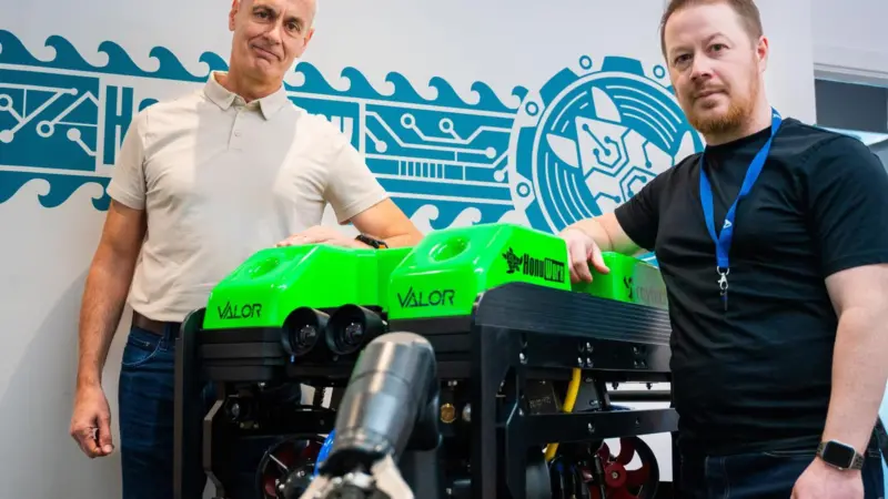The image shows Lee Wilson, chief executive, HonuWorx Ltd with the VALOR ROV
