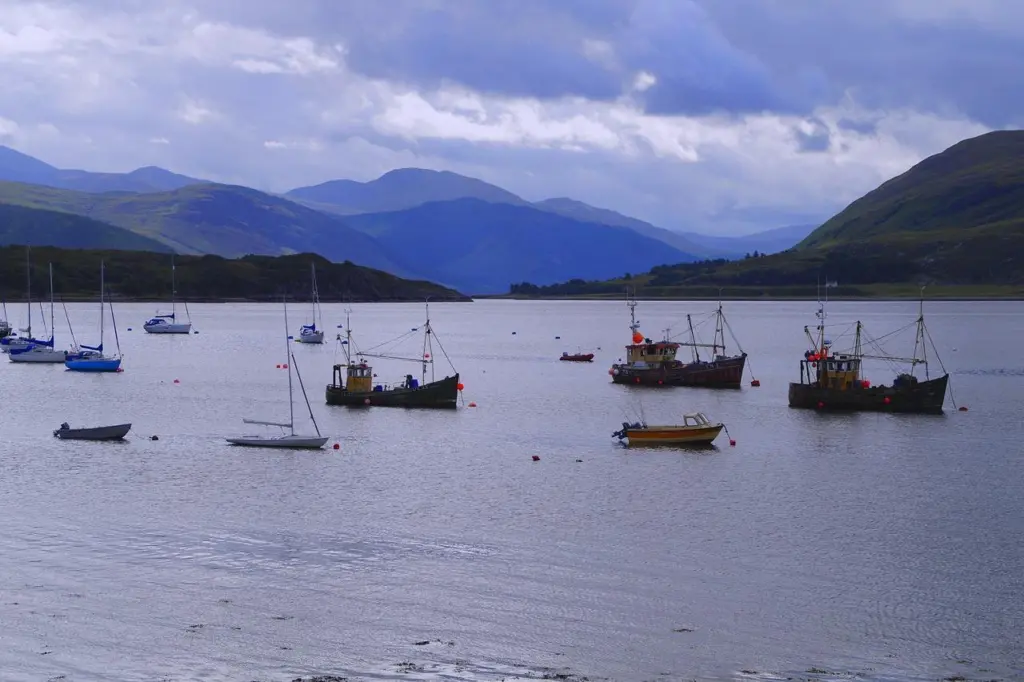The image shows various vessels dotted around in the waters of the Isle of Skye