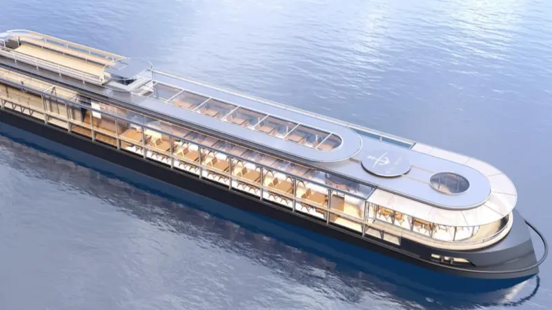 The image shows the Blue Seine river cruiser