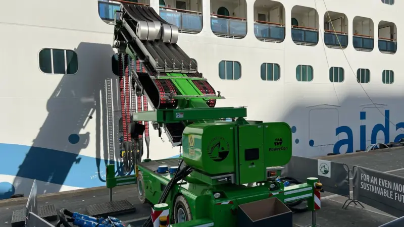 The image shows a shore power installation quayside
