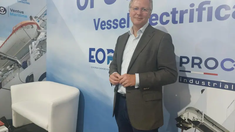 The image shows Roland Teixeira, president of the European Onshore Power Supply Association (EOPSA) at Seawork
