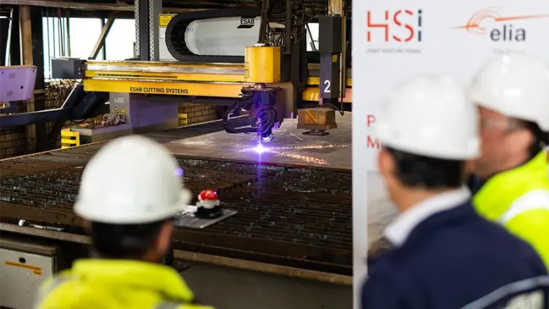 The image shows the first steel cut for the project at HSM Offshore Energy’s yard in Schiedam