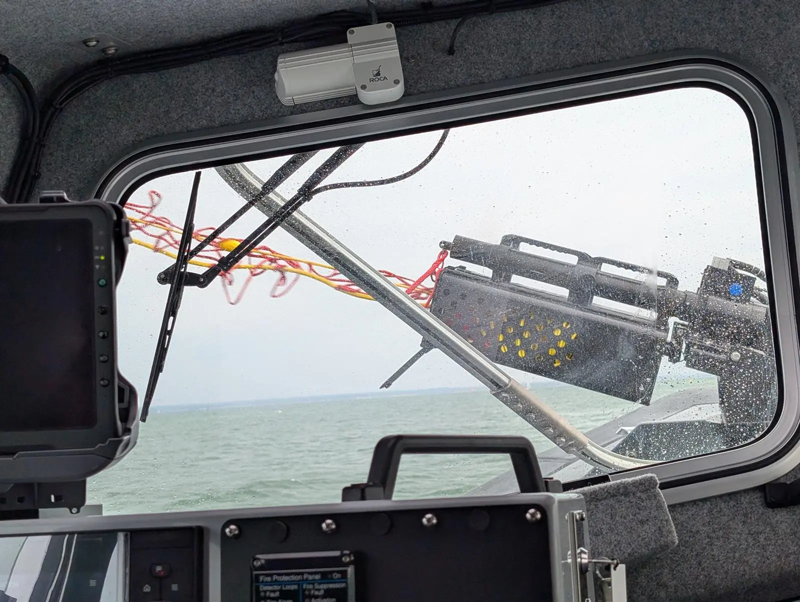 Vessel Arrest Systems' line launcher mid firing seen from inside the Delta Sentinel