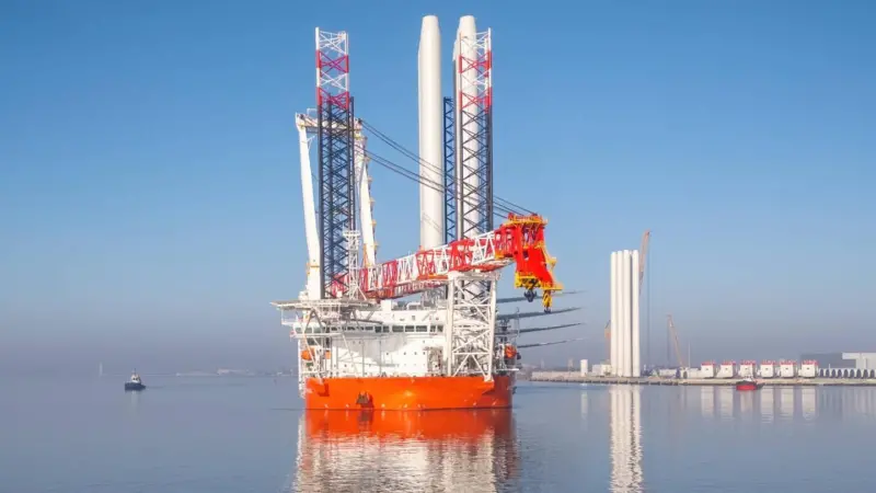 The image shows Cadeler's Wind Keeper vessel