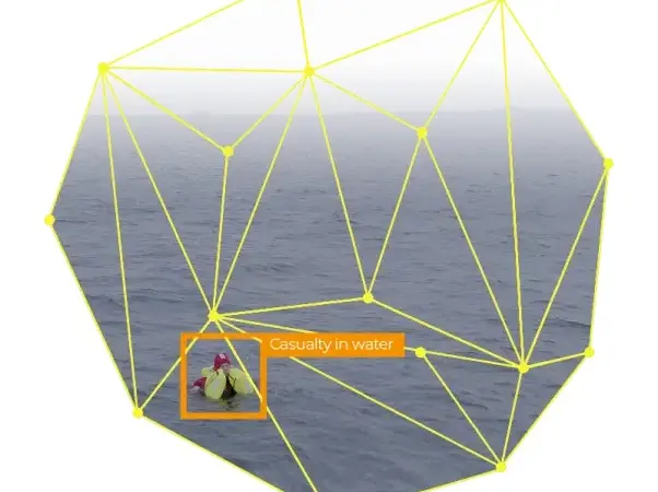 Graphic showing data points and a casualty in the water