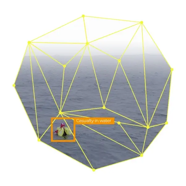 Graphic showing data points and a casualty in the water