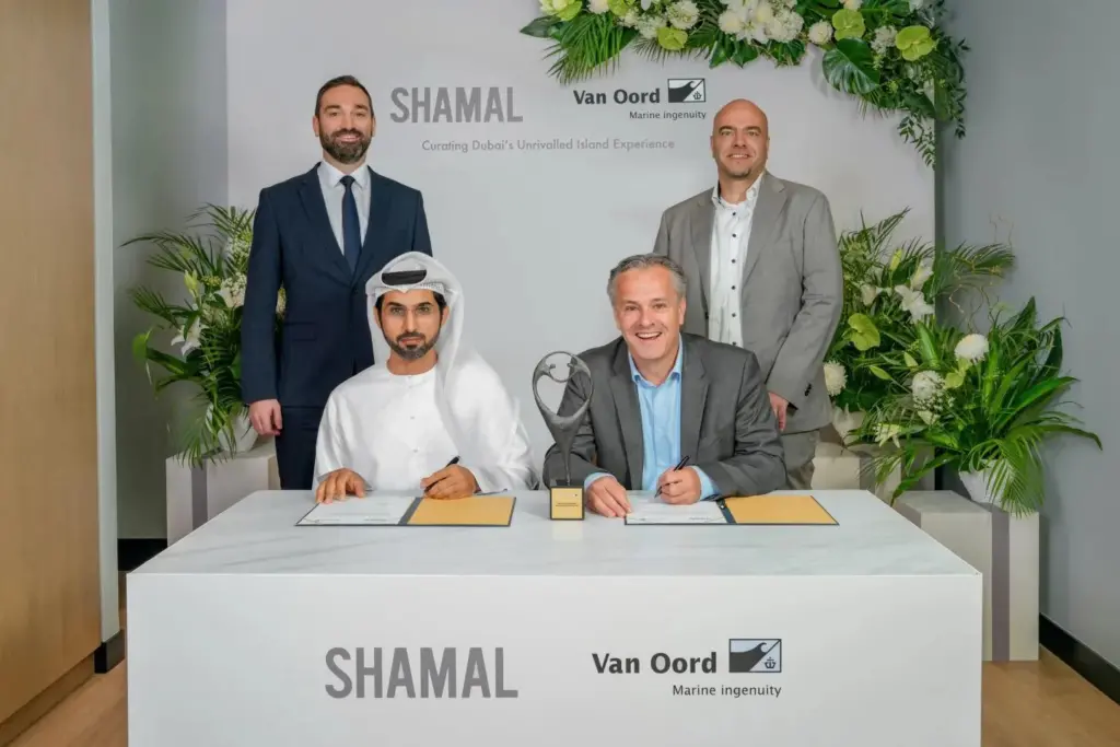 L-R Abdulla Binhabtoor, Shamal Holding CEO Richard Taylor, chief development officer, Shamal Holding Govert van Oord CEO Godfried van oord, Area manager Middle East, Van Oord