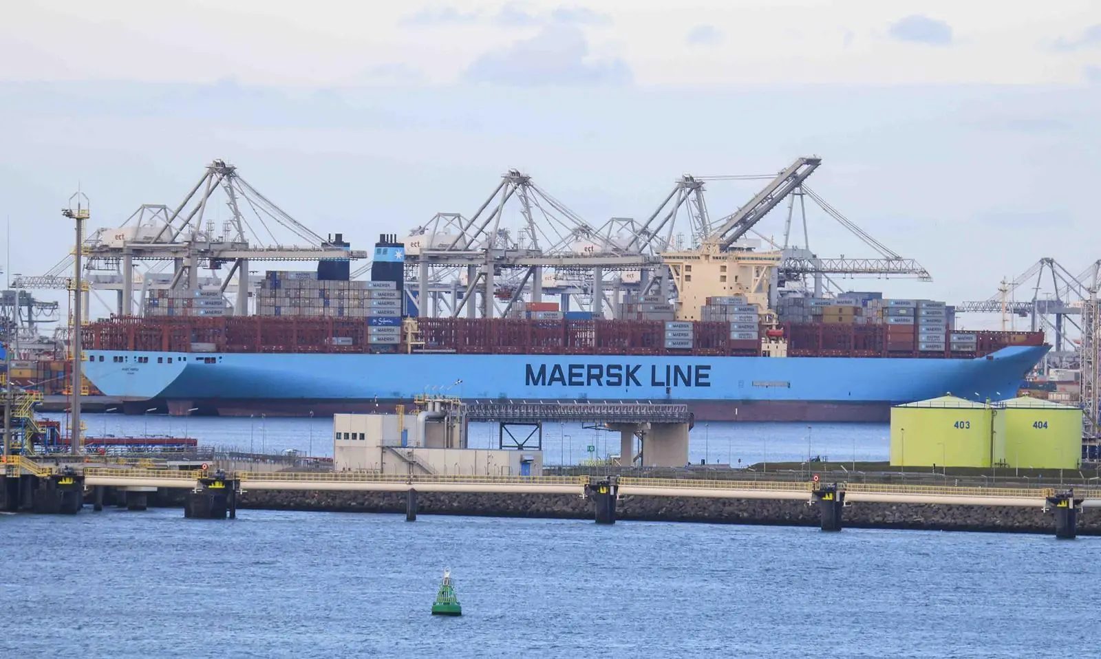 'Marie Maersk' in happier times loading containers in Rotterdam (Peter Barker)