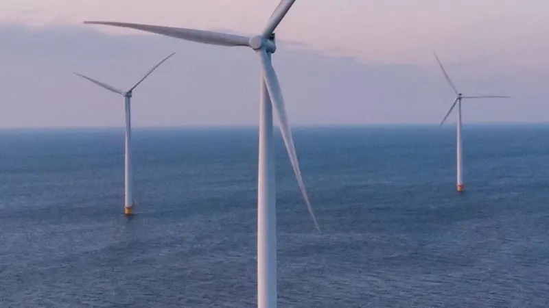 The image shows offshore wind turbines