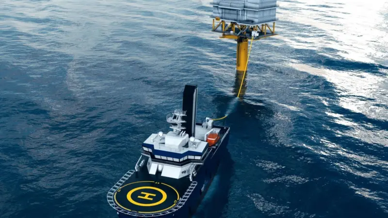The image shows a render of the e-CTV and the Aquarius Eco charging system