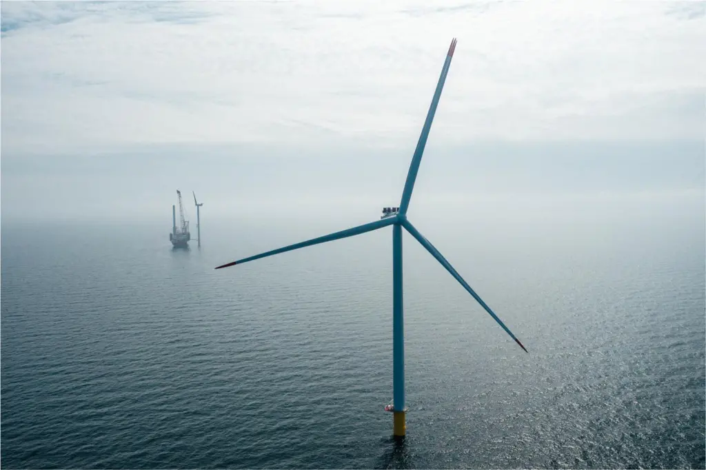 The image shows a Cadeler offshore wind turbine