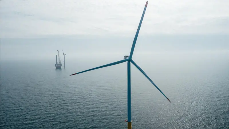 The image shows a Cadeler offshore wind turbine
