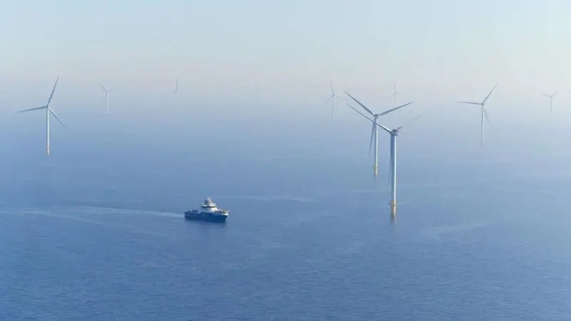 The image shows Revolution Wind offshore wind turbines