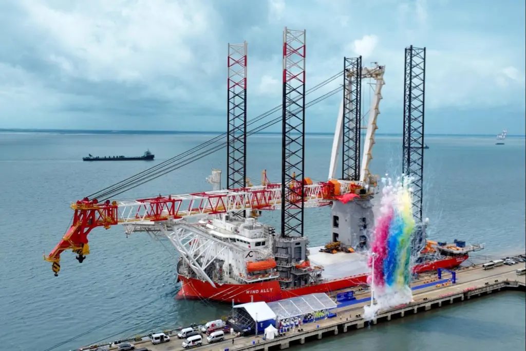 The image is of the Cadeler Wind Ally naming ceremony