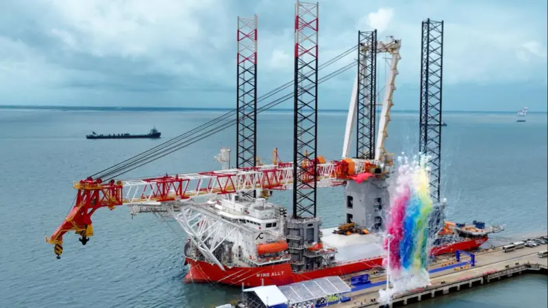 The image is of the Cadeler Wind Ally naming ceremony
