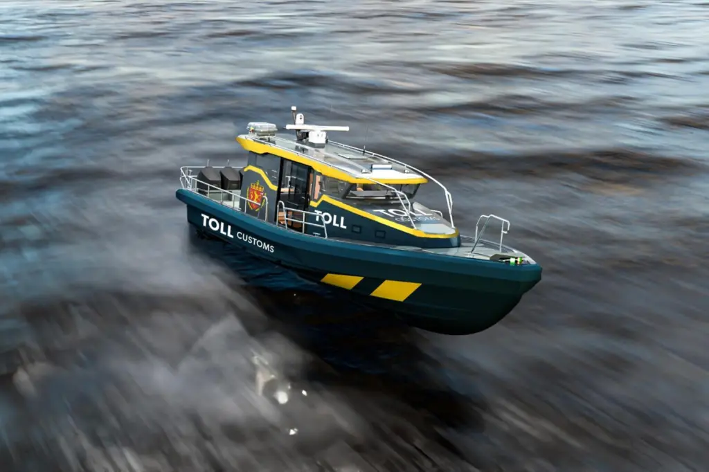 The image shows a render of the new craft for the Norwegian Customs Service