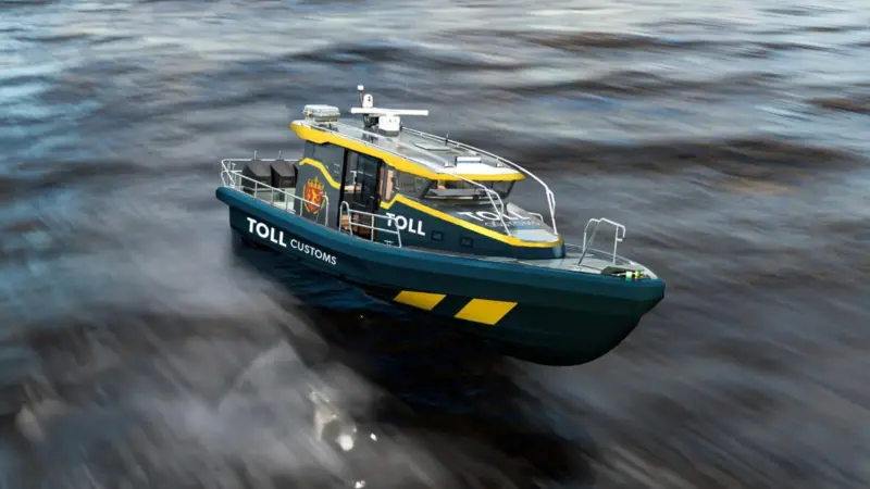 The image shows a render of the new craft for the Norwegian Customs Service