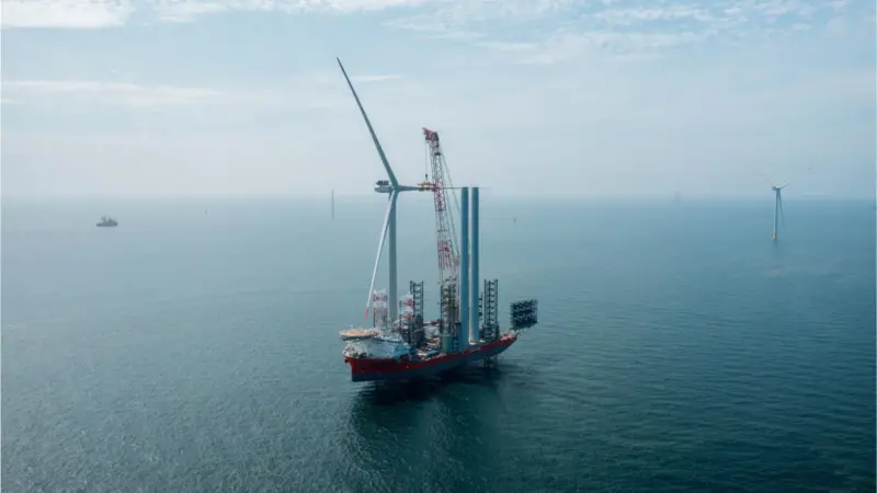 The image shows the Cadeler Wind Osprey vessel during operations