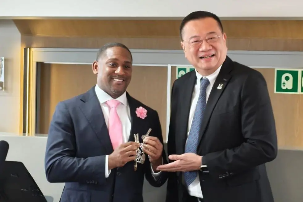 The Honourable Owen Darrell, Bermuda’s Minister of Tourism and Transport pictured during the handover with Strategic Marine