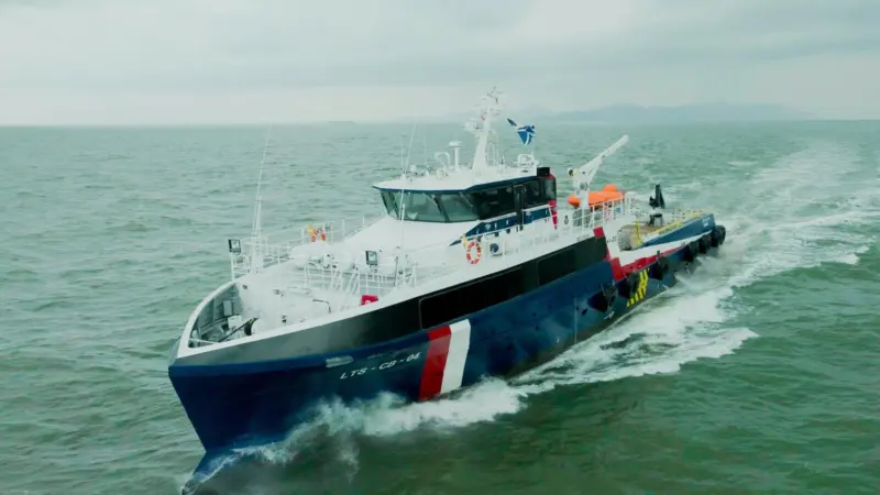 An image of the 42-metre Strategic Marine Gen 4 fast crew boat on the water