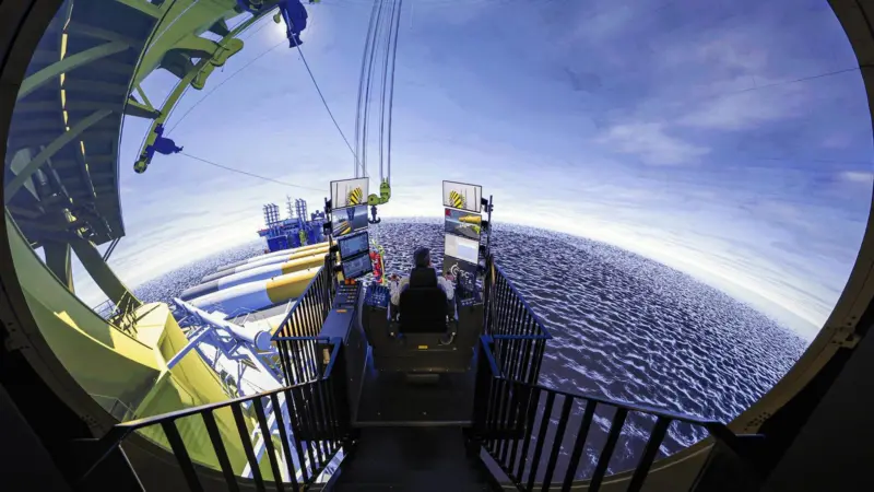 The image shows the crane simulator in action