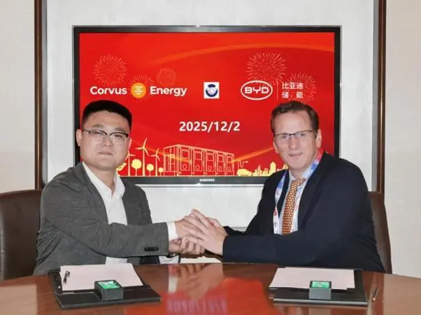 Tom Wang, Sales director with BYD (L) and Ole Jacob Irgens, Regional director EMEA and Asia, with Corvus
