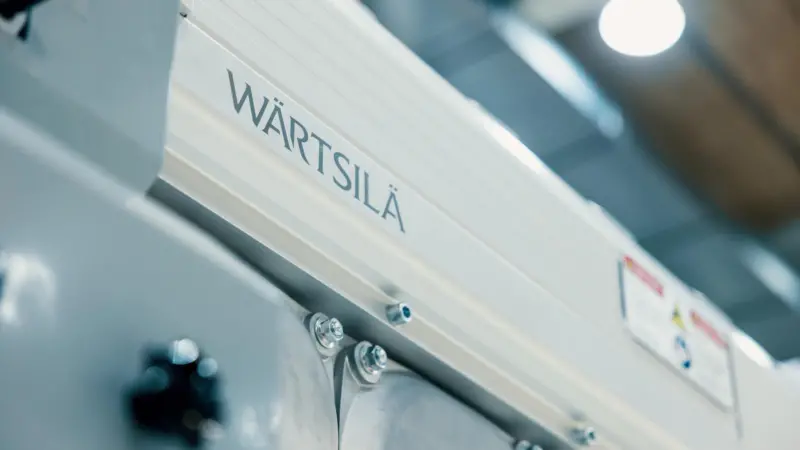 A close up of a Wärtsilä 20 engine