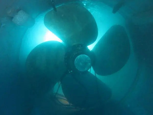 Reinstalled bow thruster unit and blades