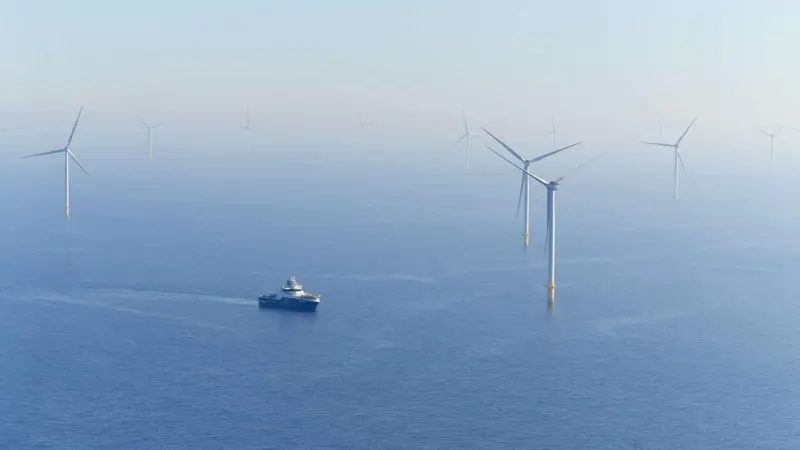 The image shows Revolution Wind turbines