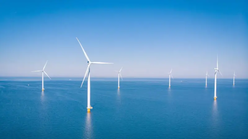 A supplied picture of offshore wind turbines