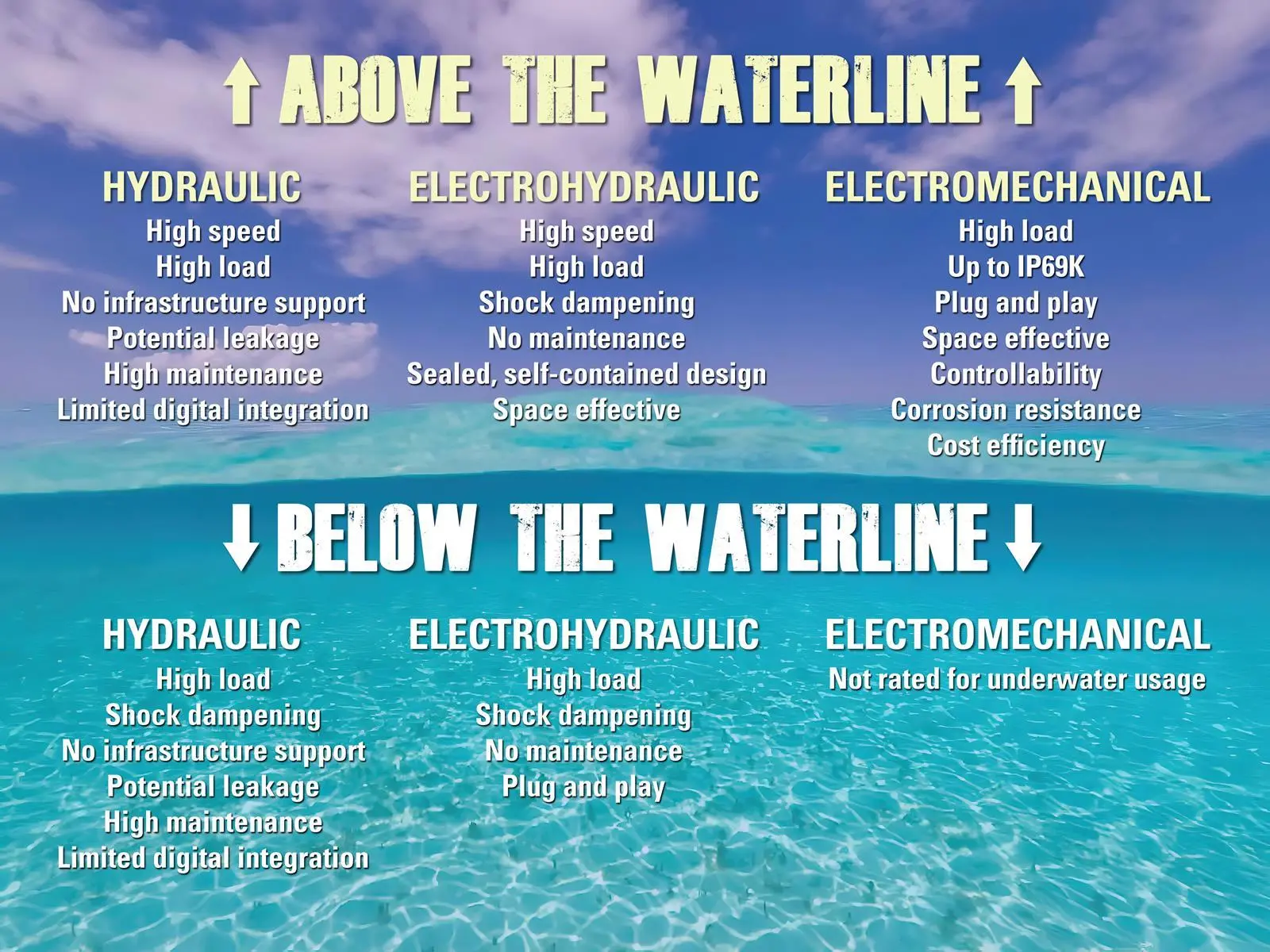 Figure 4. The position of marine applications plays a significant role in determining which actuation technology is most suitable. Graphic courtesy of Thomson Industries.