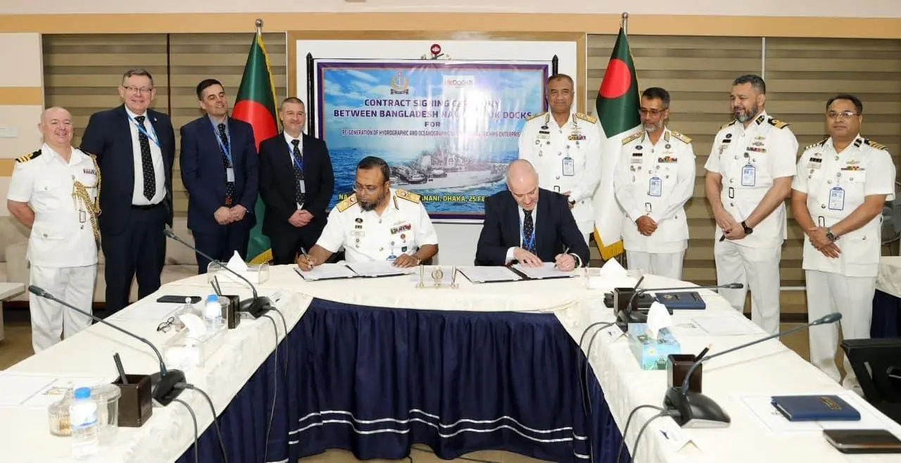 Blangladesh Rear Admiral Md. Safiquer Rahman assistant chief of Naval Staff (Logistics) signs the landmark agreement with UK Docks MD Jonathan Wilson_