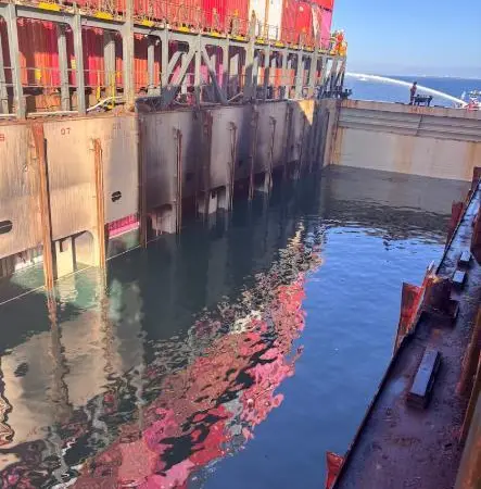 Firefighting water within the hold had implications for the vessel's stability and strutural integrity (USCG)