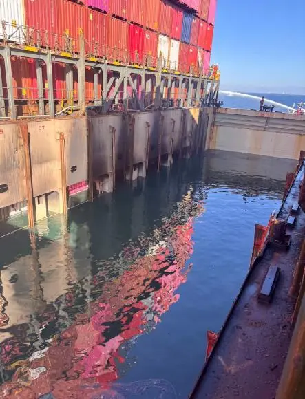 Firefighting water within the hold had implications for the vessel's stability and strutural integrity (USCG)