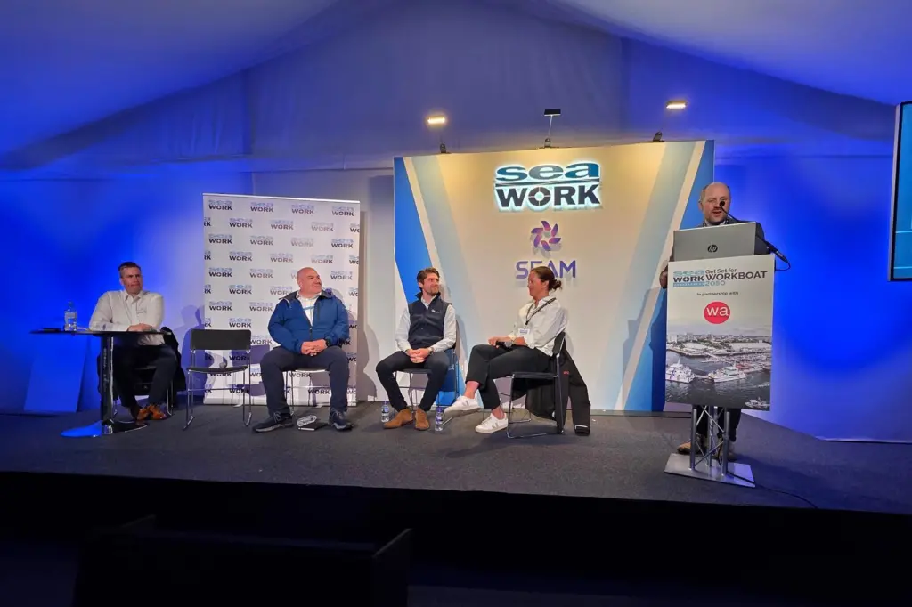 The panel for the opening conference session of Seawork 2026 as part of the “Get set for workboat 2050” series: