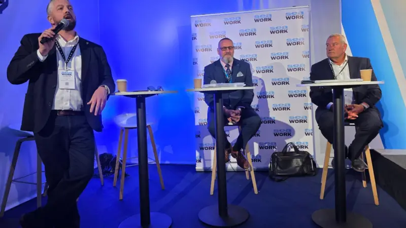 L-R Rhys Jones, head of competence and training, Roger Moore, technical adviser – remote systems & ROV, offshore survey and competence and training and Peter Solvang, managing director of DP & Marine Assurance Norway AS