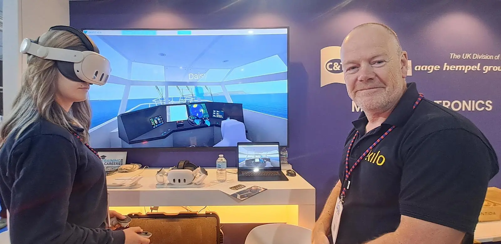 Charity & Taylor, Daisy Baker, VR developer-Lead XR left Mark Tompson, Head of XR-Kilo Solutions,