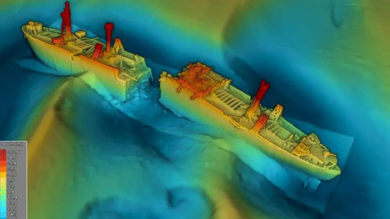 Overview survey picture of the SS 'Richard Montgomery' in the Thames Estuary (MCA)