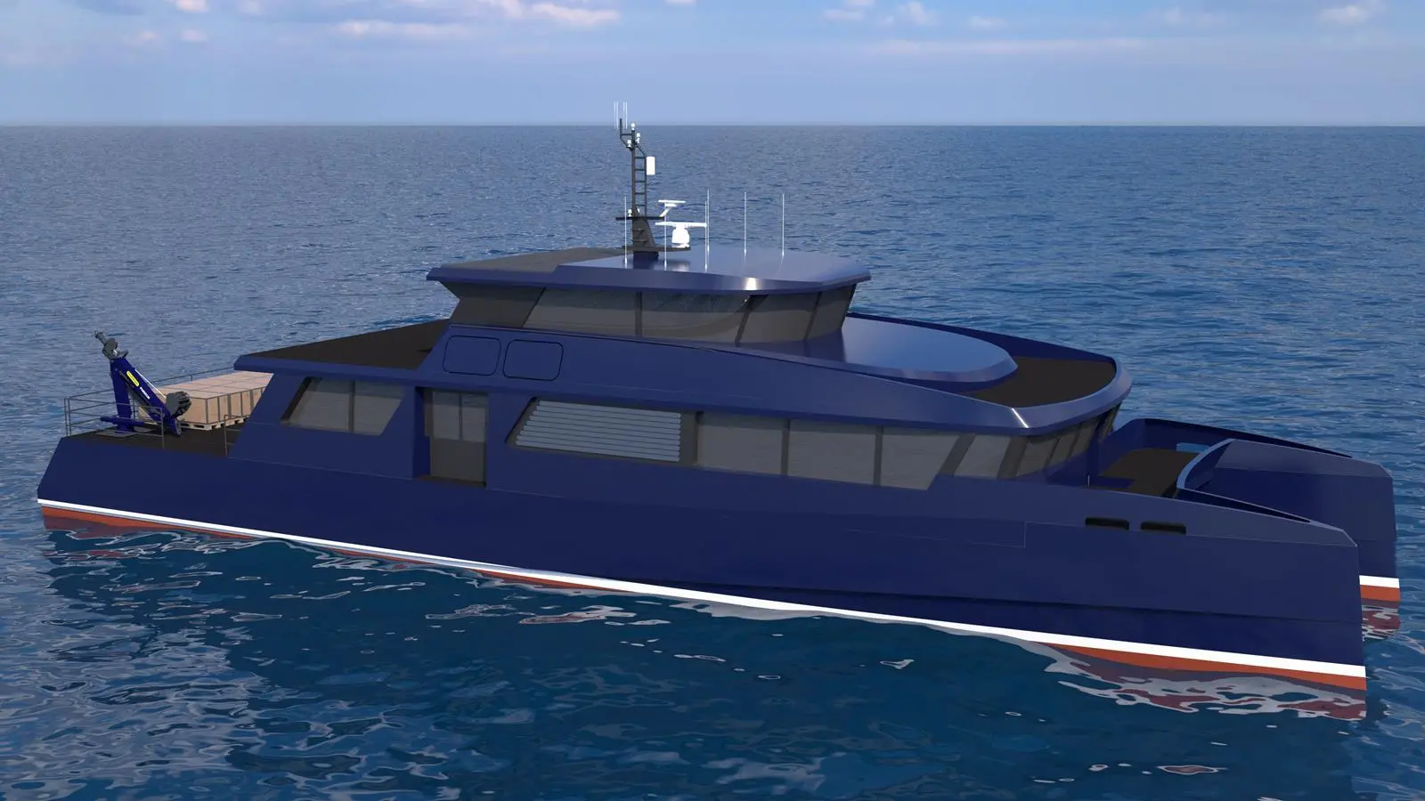 A render of a new hybrid fast ferry Chartwell is designing for a rural island community