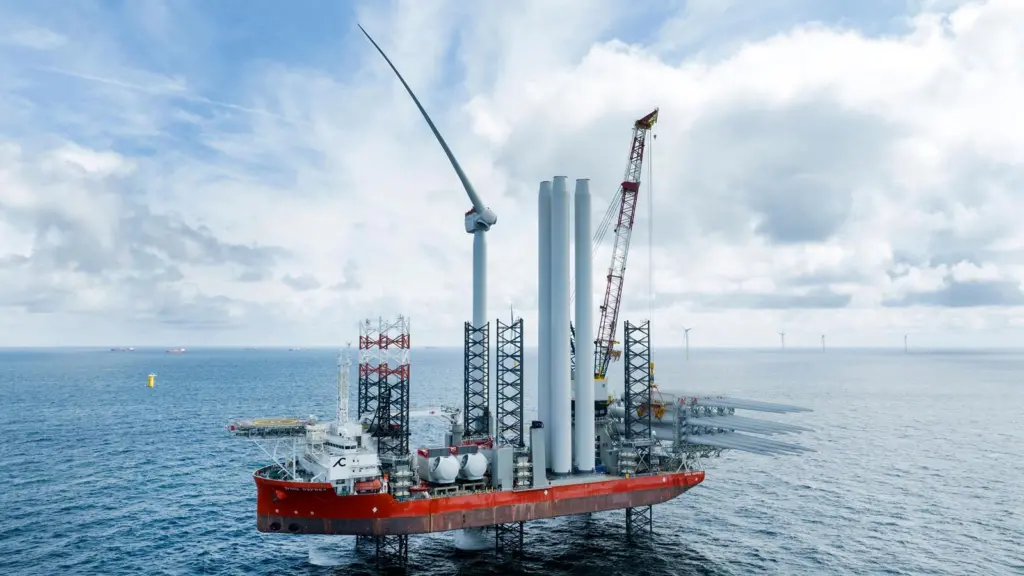 Cadeler installing an offshore wind turbine