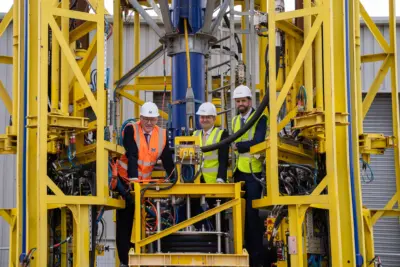 John Swinney, First Minister of Scotland alongside Derek Robertson, CEO at Subsea Micropiles and Reuben Aitken, Manager Director, Investment and International at Scottish Enterprise